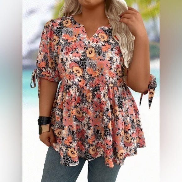 SHEIN Tops - SHEIN Emery Rose 1X floral peplum short sleeve top NWOT